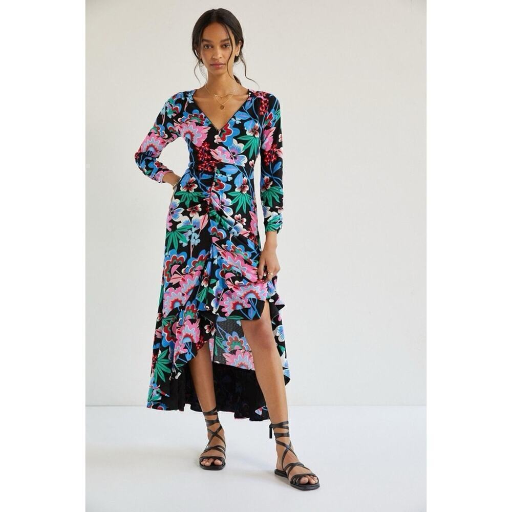 Anthropologie Maeve Ruched Floral Maxi Dress Sz 4P